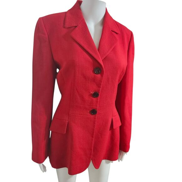 Vintage 80's Iceberg Womens 3 Button Red Blazer Virgin Wool Blazer Made In Italy - Picture 4 of 10